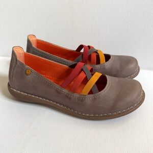 Jungla Taupe Leather Mary Jane Comfort Flats Elastic Strap Shoes EU 36 US 6